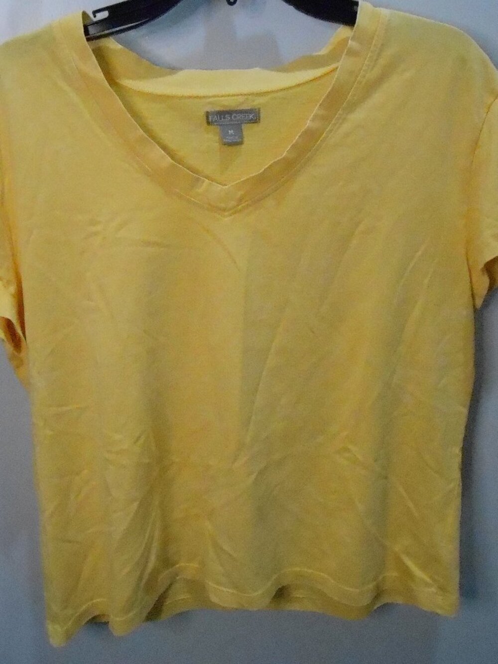 Falls Creek Women's Yellow V Neck Short Sleeve Cotton T-Shirt Size-Medium